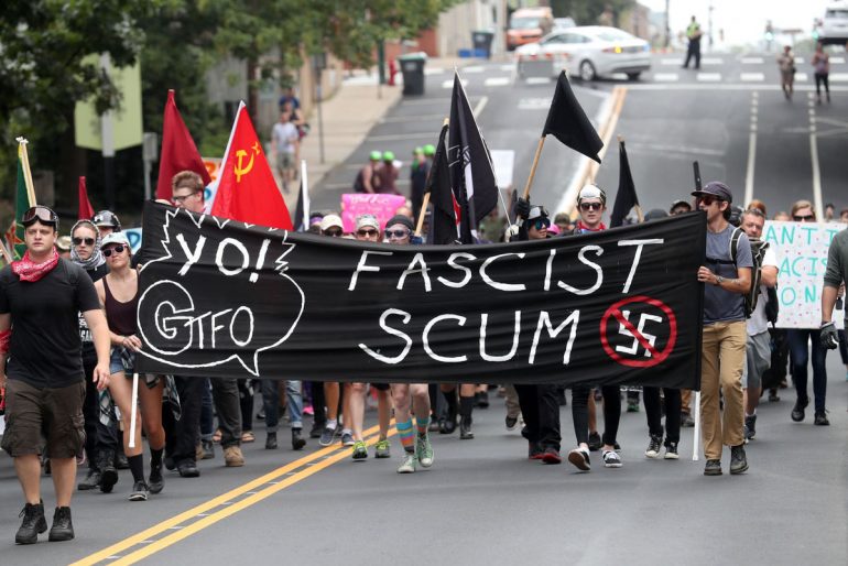 Марш на Антифа в Шарлътсвил, Вирджиния, през 2017 г. (снимка: The Washington Post)