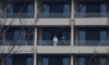 УХАН, 6 ФЕВРУАРИ: Медицински работник чака на балкона в хотел "Хилтън" в квартал "Optics Valley" членове на СЗО, които разследват произхода на COVID-19 (снимка: Хектор Ретамал / AFP)