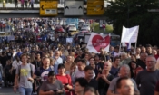 Протест срещу наложените от правителството мерки и масово ваксиниране срещу COVID-19 в Любляна, Словения, 29 септември 2021 г. (Darko Bandic/AP Photo)