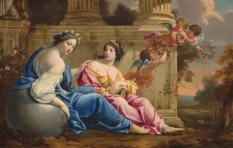 „Музите Урания и Калиопа“, 1634 г., Симон Вуе (маслени бои върху дърво 80/125 см)