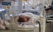 Новородено бебе в родилното отделение на болница "Фримли Парк" в Съри, Обединеното кралство, на 22 май 2020 г. (Стив Парсънс - Pool/Getty Images)