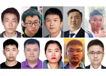 Снимки на осем служители на китайската технологична фирма i-Soon: У Хайбо, Чън Чън, Лян Гуодун, Mа Ли, Уан Йен, Уан Джъ, Джоу Уейуей, Сю Лян и двама служители от Министерството на обществената сигурност, Уан Лию и Шън Дзин. ФБР