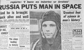 Корицата на нюйоркския вестник "Еvening gazette" на 12-ти април 1961 г.