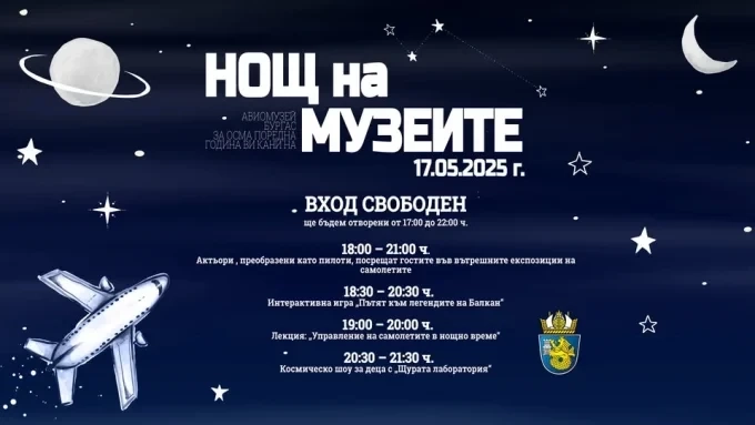 Авиомузей Бургас ще ни очаква в „Нощта на музеите 2025“ 1 Авиомузей Бургас ще ни очаква в „Нощта на музеите 2025“