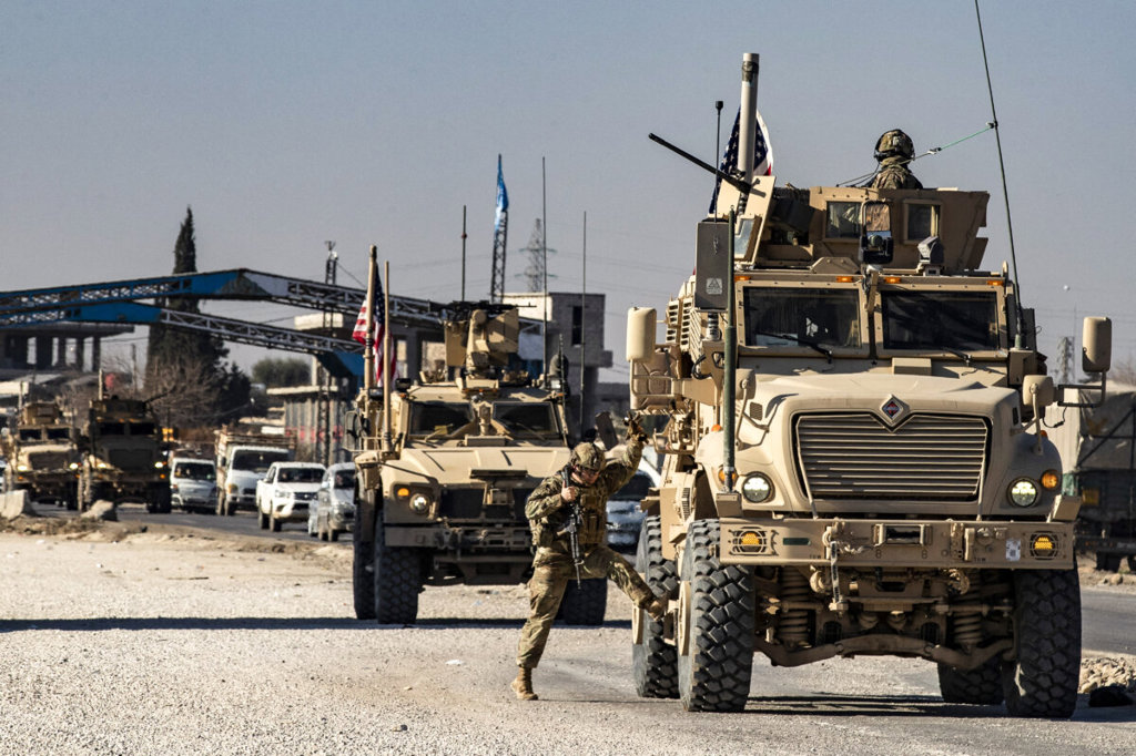 U.S. forces patrol in Syria's northeastern city Qamishli, in the Hasakeh Province, mostly controlled by Kurdish-led Syrian Democratic Forces, on Jan. 9, 2025. (Delil Souleiman/AFP via Getty Images)