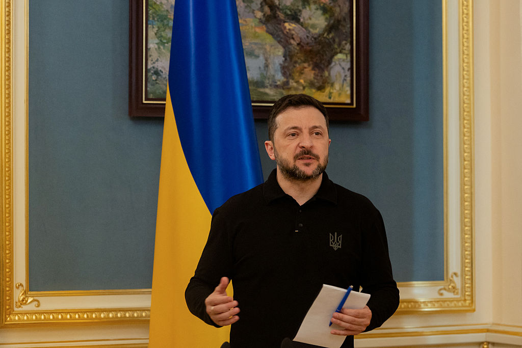 Украинският президент Володимир Зеленски в Киев на 22 април 2025 г. (Tetiana Dzhafarova/AFP via Getty Images)