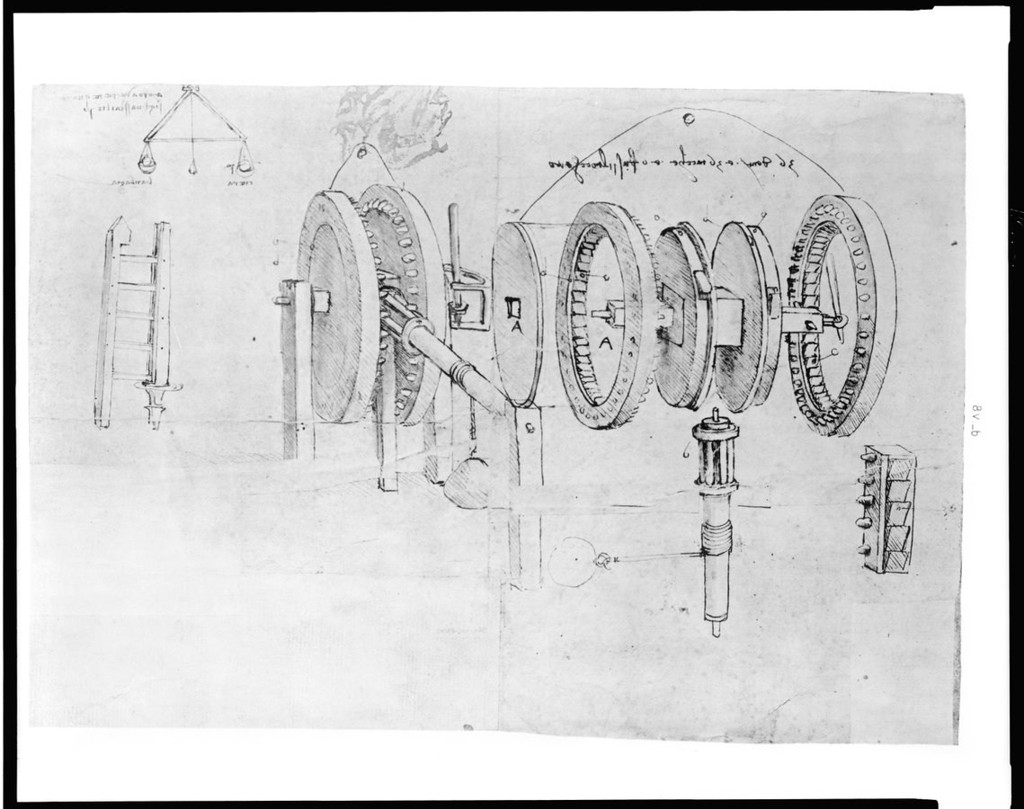 Разгадаване на Да Винчи, показване на човешкото в Леонардо 2 Скица на механичен инструмент от Леонардо да Винчи. (Public Domain)