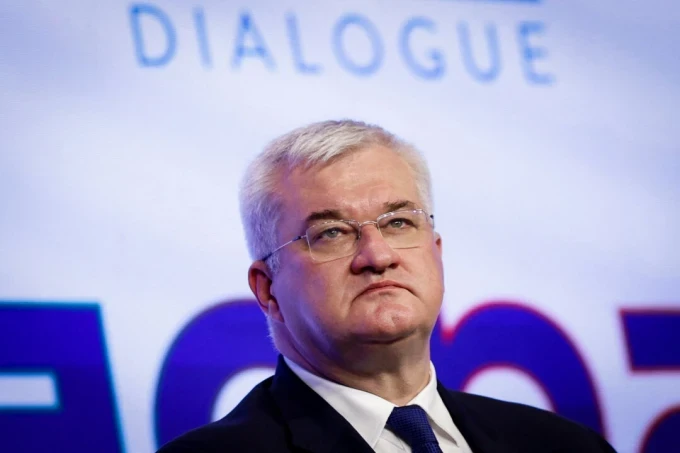 Украинският външен министър Андрий Сибиха при участието си в "Райзина Диалог" в индийския град Ню Делхи на 18-ти март 2025 г. Снимка: Аднан Абиди / Reuters