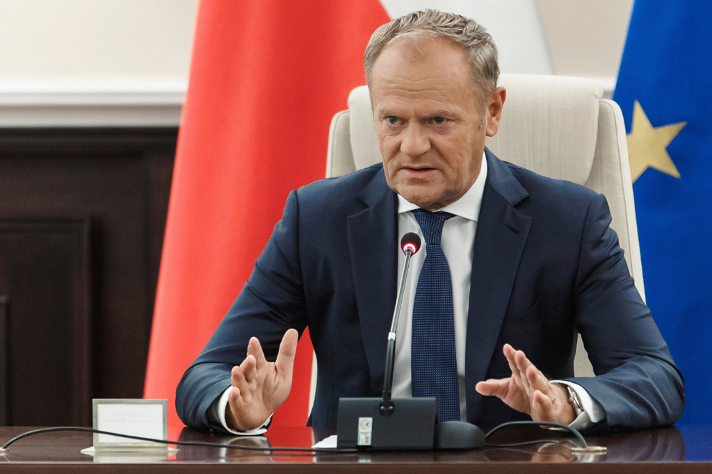 Унгарският политик Петер Мадяр се срещна с полския премиер Доналд Туск по време на посещение 2 Полският министър-председател Доналд Туск на 10 септември 2025 г. (Канцелария на министър-председателя на Полша чрез AP)