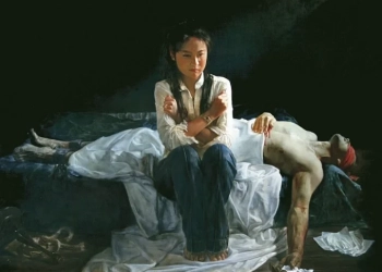 Продължава най-големият геноцид срещу духовна група в нашето съвремие 1 Съпруга плаче до своя съпруг, който е бил измъчван до смърт в център за промиване на съзнанието в Китай. В ръката си той държи документ, който властите са се опитали да го накарат да подпише – декларация, която опозорява духовната практика Фалун Дафа, известна още като Фалун Гонг. Съпругът е бил убит, защото е отказал да „бъде трансформиран“. (картина от международната художествена изложба „Изкуството на Джън-Шан-Жен“)