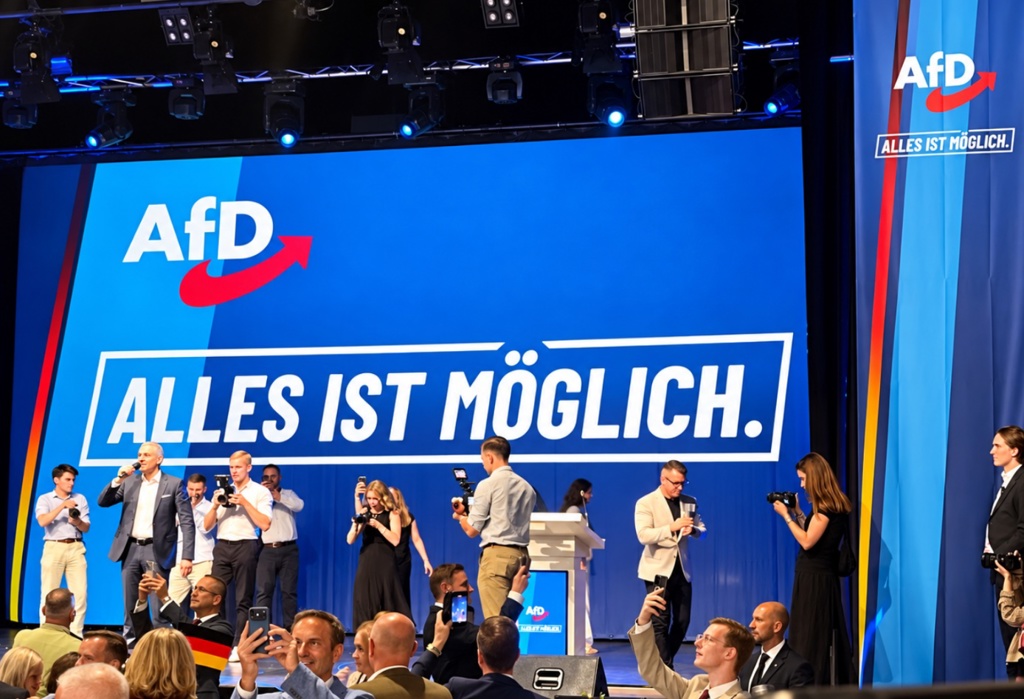 AfD спечели ключови регионални избори в Германия 34 Улрих Зигмунд, водещ кандидат на AfD за министър-председател на Саксония-Анхалт, се обръща към привърженици на AfD в Altes Theater в Магдебург, столицата на Саксония-Анхалт, на 6 септември 2026 г. (Etienne Fauchaire/The Epoch Times)
